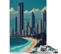 Gold Coast Pixel Art Puzzles for Adults 500 Piece Wooden Puzzle Adult Jigsaw Puzzle Puzzles for Adults Teens 500pcs (52x38cm)