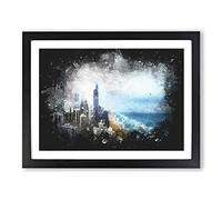 Gold Coast Skyline In The Clouds Paint Splash Modern Art Framed Wall Art Print, Ready to Hang Picture for Living Room Bedroom Home Office Décor, Black A4 (34 x 25 cm)