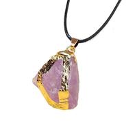 Gold-Coated Crystal Pendant Necklace, Natural Healing Stone Jewelry, Assorted Gemstone Raw Crystals Necklace, Amethyst, Rose Quartz, Fluorite, Citrine, Lapis Lazuli, Unique Jewelry Gift(F)