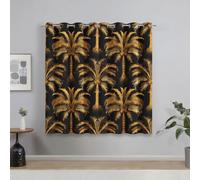 Gold Coconut Trees Curtains for Living Room, Tropical Palm Tree Blackout Curtains Bedroom, 66 x 84 Inch 2 Panels, 84 Drop Eyelet Thermal Window Drapes, Home Decor E-D51