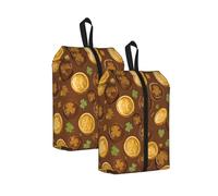 Gold Coin Chocolate Printed Travel Shoe Storage Bag Waterproof Jacquard Fabric is Lightweight, with Strong Handle and Central Zipper.