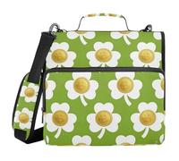 Gold Coin Clover Green & White 3 Ringing Office Binder Organizer with Handle Multiple Pockets School Binders Organizer for Middle Student
