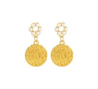 Gold Coin Earrings for Women Vintage Round Disc Earrings Baroque Pearl Coin Drop for Women