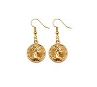Gold Coin Portrait Drop Earrings Vintage Ancient Roman Style