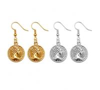 Gold Coin Portrait Drop Earrings Vintage Ancient Roman Style (Gold，Silvery, Drop)