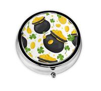Gold Coin Small Pill Box 3 Compartment Portable Pill Box for Purse Pocket Four Leaf Clover Mini Medicine Organiser for Daily Vitamin Fish Oil Storage