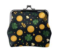 Gold Coins Clover Printed Microfiber Leather Kiss Lock Mini Wallet, Compact, Wearable and Easy to Carry.