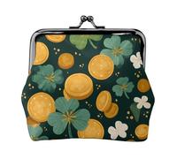 Gold Coins Clover Printed Microfiber Leather Kiss Lock Mini Wallet, Compact, Wearable and Easy to Carry.