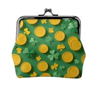 Gold Coins Clover Printed Microfiber Leather Kiss Lock Mini Wallet, Compact, Wearable and Easy to Carry.