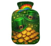Gold Coins Rainbow Green Hot Water Bottles with Soft Cover Bed Hand Feet Warmer Winter Gift Hot Water Bag for Neck and Shoulder Pain Relief Small