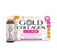 GOLD COLLAGEN Pure Plus - 8,000mg Marine Collagen Drink, 10 Bottles | 17 Active Ingredients with Hyaluronic Acid, Biotin & Saffron, Skin, Hair, Mood & Balance Support, Peach & Orange Flavour