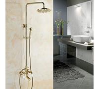Gold Color Brass Wall Mounted Shower Set Faucet Dual Handle with Hand Sprayer Bathroom Shower Mixers 8" Rainfall Zgf362