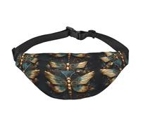 Gold color delicate Dragonfly flower Boys large waist bag, travel crossbody waist bag, suitable for enjoying sports, running, cycling, travel, fishing