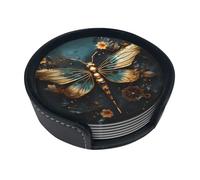 Gold color delicate Dragonfly flower Coasters.Elegant, soft, easy to clean, and non-slip, suitable for home, office, and kitchen | 6-pack with storage box