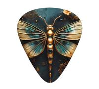 Gold color delicate Dragonfly flower guitar picks in three different thicknesses, suitable for electric guitar and band players