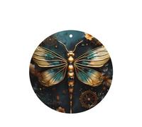 Gold Color Delicate Dragonfly Flower Pattern Car Air Fresheners 6 Pcs Round Shape Hanging Aromatherapy Tablets Scented Fresheners For Bedroom Bathroom
