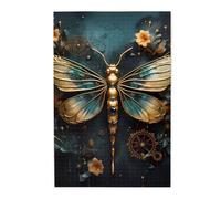 Gold color delicate Dragonfly flower Picture puzzle.Wooden Jigsaw Puzzle for Adults, Unique Wall Art Decor Gift