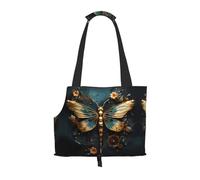 Gold Color Delicate Dragonfly Flower Printed Portable pet Shoulder Bag, Suitable for Small Dogs and Cats, Shopping and Travel Dual-Purpose Bag