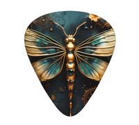 Gold color delicate Dragonfly flower Stylish and durable guitar picks, three types of thin, medium and heavy guitar picks (12 pieces), suitable for guitar, bass, electric guitar, ukulele,