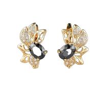 Gold Color Hollow Flower Hoop Earrings with Black Stone Exquisite Women Earrings Luxury Bridal Wedding Trendy Jewelry