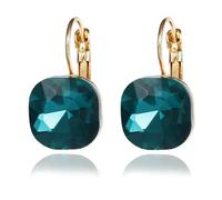 Gold Color Square Stud Earrings White Pink Blue Green Purple Crystal Rhinestone Earring For Women(Green)