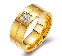 Gold Color Titanium steel Wedding Ring for Woman Men White CZ Stone Engagement Ring