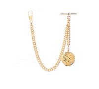 Gold Colour Pocket Watch Chain with Round Locket Pendant - Adjustable Length, Handmade in the UK (16")