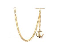 Gold Colour Single Albert Pocket Watch Chain With Anchor Pendant 002-G (8")