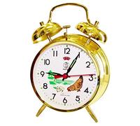 Gold-Coloured Mechanical/Analogue Metal Alarm Clock with a Hen Design - 10 cm Dial - Gift Idea