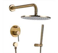 Gold Concealed Shower Kit Brass 10 in Round Rainfall Shower Head Mixer Shower Set Hose Pipe