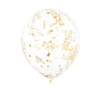 Gold Confetti Clear Latex Balloons (30cm) Pack of 6 - Transparent Premium Latex, Perfect for Parties & Celebrations, 12-Inch