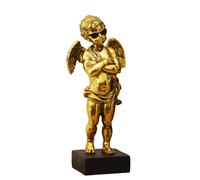 Gold Cool Cherub Ornament 11x28x9cm Resin Black Square Base Standing Angel Novelty Statue