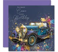 Gold Cousin Birthday Card - Gold Car - Happy Birthday Card for Cousin from Family Relative, 145mm Golden Car Bday Greeting Cards