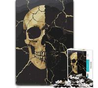 Gold Cracked Skull Art Classic Wooden Jigsaw Puzzle 300 Pieces for Adults | Christmas puzzle gift for adults with quiet evening activity at home.