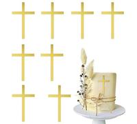 Gold Cross Cake Topper Cupcake Decoration 8 Pcs Acrylic Mirror for Baptism First Communion Christening Easter Baby Shower Wedding Party Supplies