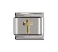 Gold Cross Charm- fits all classic 9mm Italian Style Charm Bracelet- UK stock