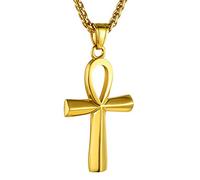 Gold Cross Necklace for Women, Egyptian Ankh Cross Necklaces Pendant Coptic Jewellery Stainless Steel, Egyptian Gifts for Mum Ladies