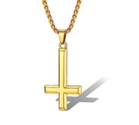 Gold Cross Necklace for Women, Stainless Steel Upside Down Inverted Cross Pendant Sturdy Chain 55cm+5cm