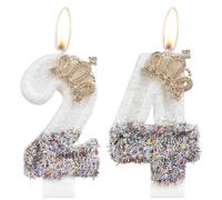 Gold Crown Birthday Candles, Number 24 Candle for Cake, Gold Candles, Happy 24 Birthday Candle, White Swan Cake Candles Cake Topper for Girls Women 24th Birthday Party Decorations Wedding Anniversary