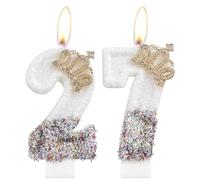 Gold Crown Birthday Candles, Number 27 Candle for Cake, Gold Candles, Happy 27 Birthday Candle, White Swan Cake Candles Cake Topper for Girls Women 27th Birthday Party Decorations Wedding Anniversary