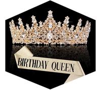 Gold Crown for Women Crystal Princess Tiaras Rhinestone Queen Headband Wedding Bridal Hair Accessories Birthday Prom Pageant Party Coming of Age Ceremony Photo Props, One Size, Alloy, Carbide