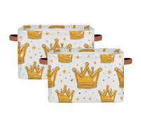 Gold Crown Storage Bins Basket, Crown Star Collapsible Rectangle Storage Box ,With Handles Toy Organizer Bin ,for Shelf Closet/Home/Bedroom/Kids Room/Laundry Room ,2(pack)
