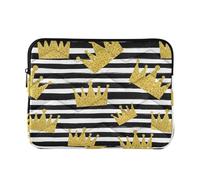 Gold Crowns Black White Stripes Quilted Laptop Sleeve, Lightweight Shock Absorbent Padding and Smooth Zipper Closure, Large