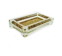 Gold Crushed Diamond Salt & Pepper Tray - Mirrored Glass Seasoning Holder for Kitchen Counter & Dining Table, Sparkle Decorative Organiser (18.1 x 11.1 cm, Tray Only)