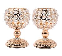 Gold Crystal Candle Holders Set of 2 Votive Short Pillar Tealight Candle Holder Dining Table Centerpiece Table Decorations for Dining Room Living Room Wedding Coffee Christmas Decor (Gold, 2pcs 6")
