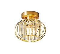 Gold Crystal Ceiling Light,Retro Industrial Brass Lighting Fixture for Farmhouse Kitchen Hallway Bedroom,Boutique Decoration Semi Flush Mount Cage Ceiling Light Fixture-Copper. 21x17cm