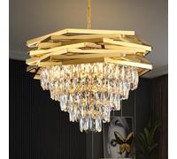 Gold Crystal Chandeliers for Dining Room 8-Light Gold Chandelier Living Room Dining Room Chandelier Over Table Oval Ceiling Hanging Light Pendant Light Fixture for Kitchen Island L80cm