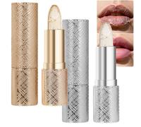 Gold Crystal Color Changing Lipstick - pH & Temperature Activated Lip Balm, Transfer Proof & Long Lasting 24H Moisturizing Glossy, Clear to Pink Lipstick for Women, Hydrating Lip Gloss (2Pcs)