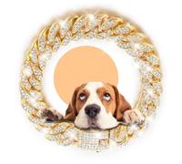 Gold Crystal Cuban Link Dog Collar with Design Secure Buckle Metal Chain Collar Pet Necklace for Small Medium Large Dogs Cats（Gold 14inch）