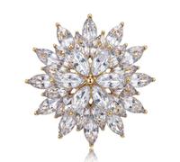Gold Crystal Flower Brooch Multi Layer Rhinestone Floral Lapel Pin Decorative Brooch Accessory for Suit Coat Shawl Scarf, L, Crystal, no gemstone